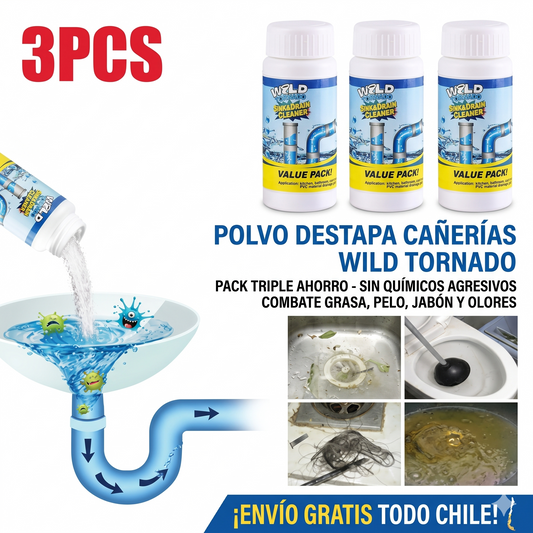 Polvo Destapa Cañerías X3 — Pack Triple Sin Químicos · Envío Gratis Chile